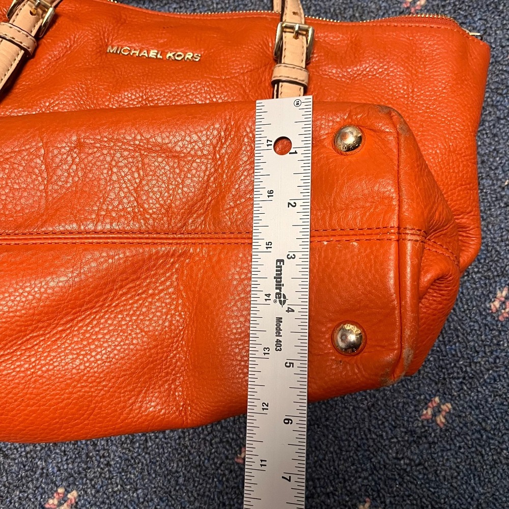 Michael Kors Jet Set Leather Tote Size Medium Orange Travel Bag Zipper Closure - Picture 13 of 13